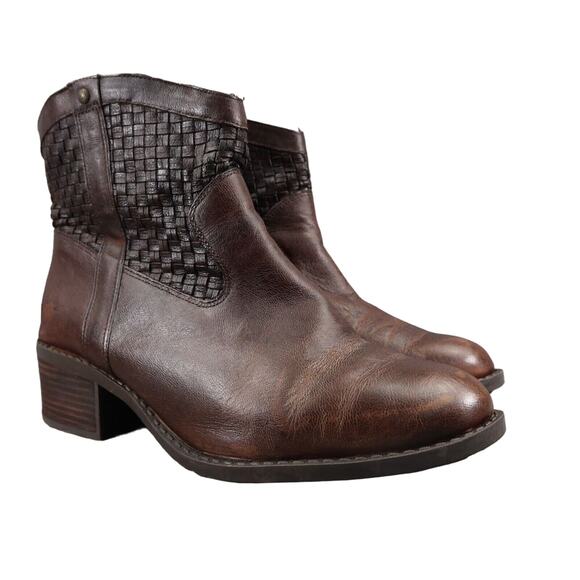 Adam Tucker Shoes Womens 10 Ankle Boots Classic Leather Woven Brown Block Heel - Picture 1 of 15